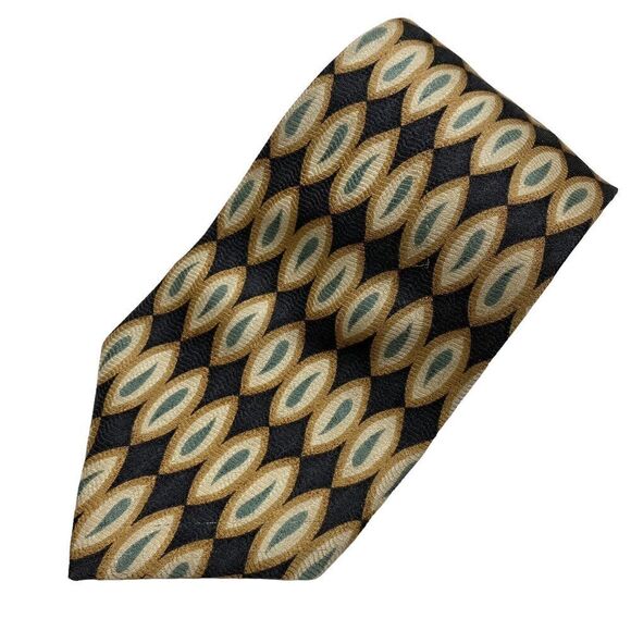 Perry Ellis Tie Men's Necktie Silk Portfolio Geometric Green Gold Ivory USA - Picture 1 of 6